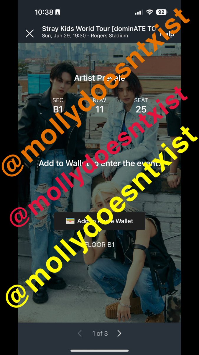 mollydoesntxist's tweet photo. Hey internet! I recently got tickets for Stray Kids in Toronto on Jun 29th and I got a third ticket that I don’t actually need,  so i’m looking to sell it. It’s a seated ticket right behind pit on the left side of the stage!! Willing to sell under face value, just dm me! https://t.co/loALw9TosU