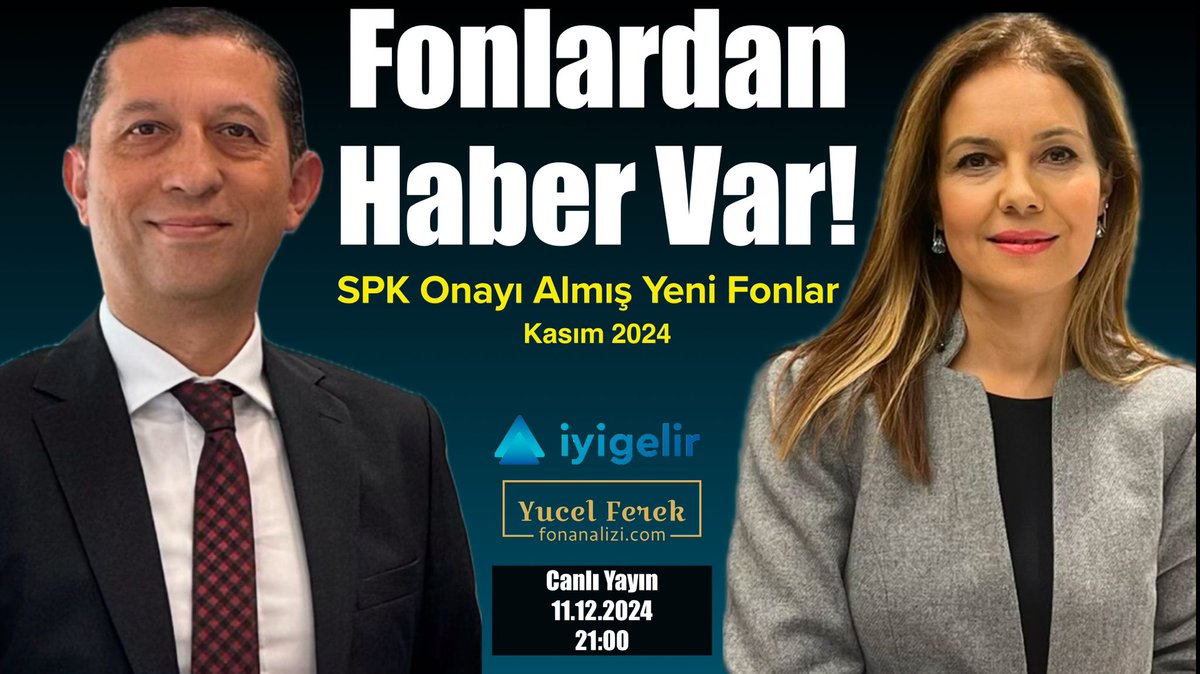 iyigelirnet's tweet photo. Bu akşam İyi Gelir Youtube kanalında canlı yayında @myucelferek ile yeni çıkacak fonları anlatacağız.
Sizleri de sorularınızla bekliyoruz..

📅11 Aralık 2024 Çarşamba
⏰21:00

📌https://t.co/TCu7z1qIG3

#foniyigelir #yatırım #fon #yenifonlar https://t.co/14MMO8hJpH