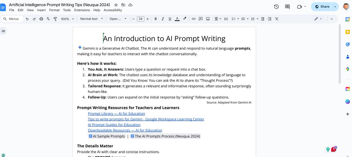 WickedEdTech's tweet photo. @HortonKandi @JakeJrboll We started our AI professional development journey with prompt writing. It is a great exercise in critical thinking and problem-solving. It is still a work in progress, but if you are curious about what one school is doing, explore: https://t.co/KYLLj0uiP7 #SlateinWI #SLATE2024 https://t.co/RDTUGwaBJz