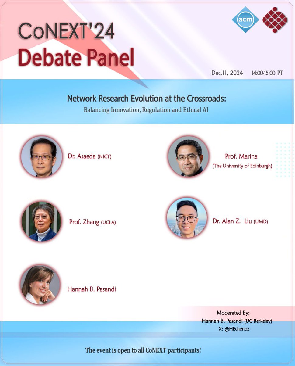 Join us on @acm #conext24 debate panel about network research evolution at the crossroads: balancing innovation, regulation, and ethical AI, moderated by <a href="/HEchenoz/">Hannah</a>. Looking forward to the discussion!