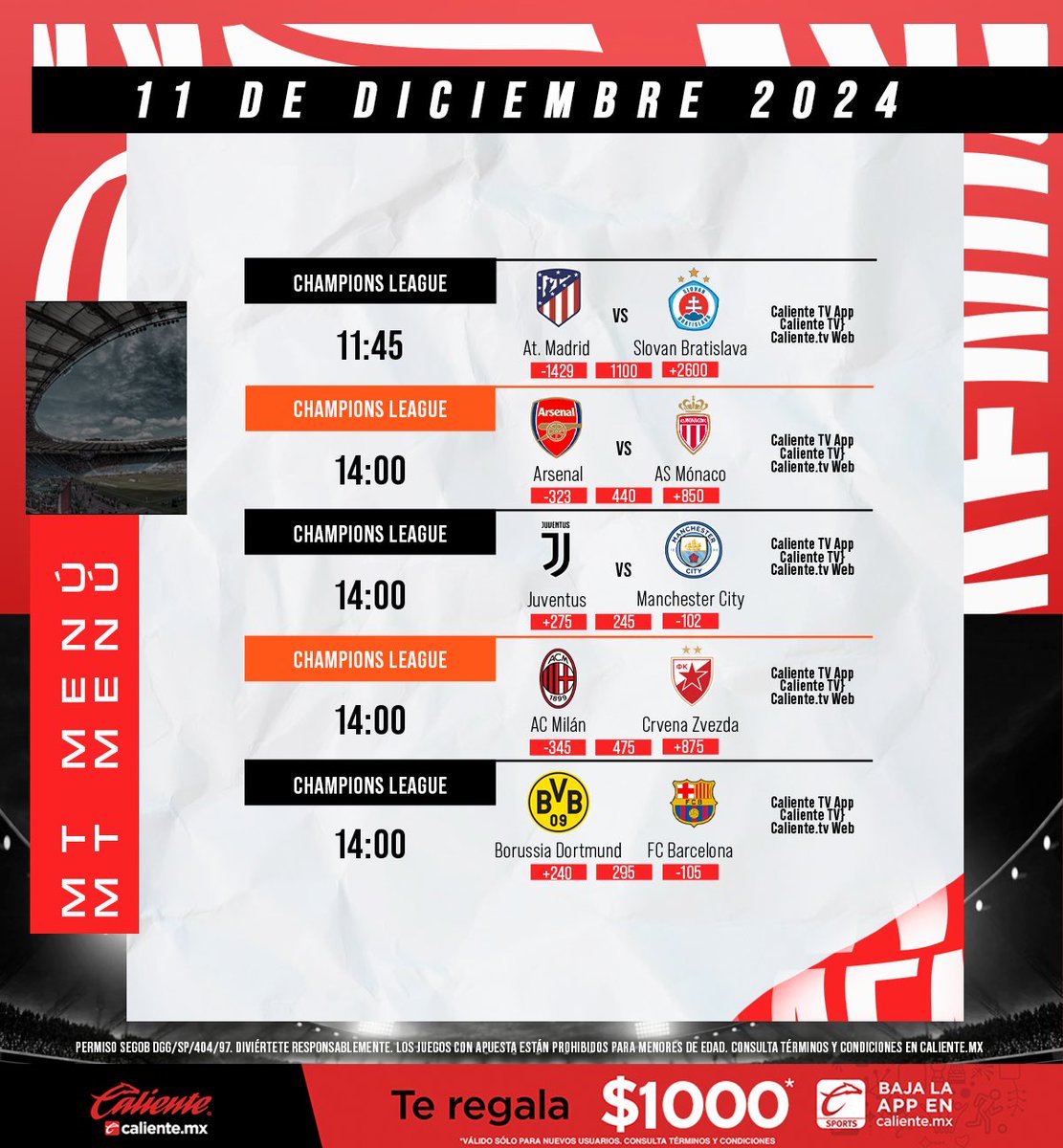 mediotiempo's tweet photo. ¡Partidazos en la Chaaaaaaampioooooons! 🔥⚽️💯
@calientesports nos trae el #MTMenu con los mejores partidos del día.
https://t.co/Cg34QsxuRt
#LosMejoresMomios #MásAcciónMásDiversión https://t.co/PCKVaX03hx