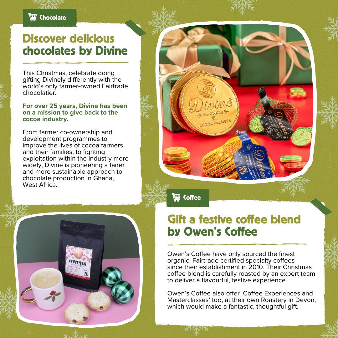 SharedInterest's tweet photo. In our new blog, we share an ethical gifting guide to inspire you to find perfect presents that do good around the globe: a gift that keeps on giving. But why is this important?
 
Christmas in the UK 🇬🇧
 
As a nation, every year, we waste £700 million on Christmas gifts that are unwanted. This translates into £42 million of presents thrown away on an annual basis.🙅‍♂️

This contributes to 114,000 tonnes of plastic packaging added to our landfills, the equivalent of 650,000 reindeer! 🚮
 
So, why choose an ethical gift? 
 
 🏘️ Empower communities
 🛍️ Positively influence consumption habits
 📈 Support local businesses
 🌎 Protect the environment
 💎 Give gifts that last
 💚 Become a conscious consumer
 
Our ethical gifting guide features a range of products sourced from all corners of the globe, including divinely different chocolates by @divinechocolate; speciality festive coffee blends and experiences by @OwensCoffee, ; Fairtrade treats, giftsets and staples by @TrueOriginFood, plant powered nut-based snacks by @EatLiberation, upcycled bags combatting Ghana's plastic-waste crisis by @TrashyBags and ethical investment opportunities to give a gift that grows with @SharedInterest.
 
Read our blog and find the perfect, ethical gift:
https://t.co/EU3AMsgHqA
 
Invest with us and give a gift that grows:
https://t.co/5Wrm0M6Ynd 
 
#investinafairerworld #forjusticenotprofit #fairtrade #financewithahumanface #ethicalgifts #ethicalpresents #christmasshopping #greenchristmas