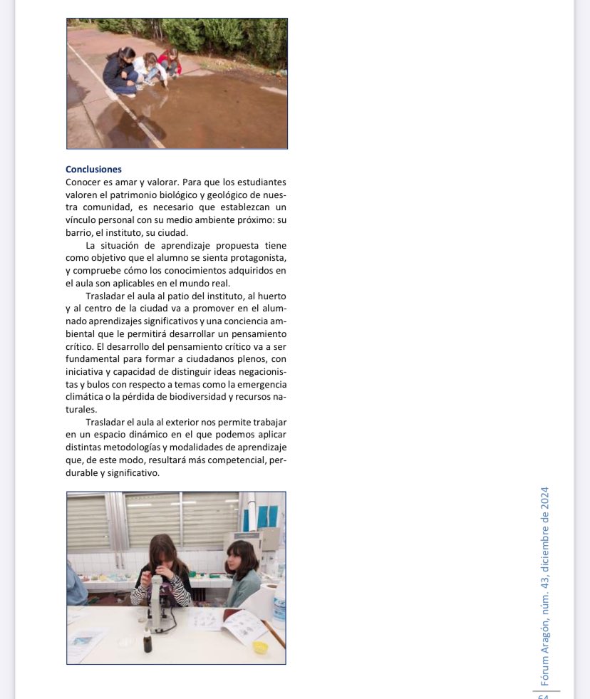 IesCajal's tweet photo. Sofia Bello y Carlos Liesa, profes de #biogeo, comparten su experiencia de “Aula al aire libre” en la revista @RevForumAragon. @SofibelamBG https://t.co/PV6t1QlUxy