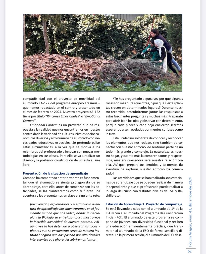 IesCajal's tweet photo. Sofia Bello y Carlos Liesa, profes de #biogeo, comparten su experiencia de “Aula al aire libre” en la revista @RevForumAragon. @SofibelamBG https://t.co/PV6t1QlUxy