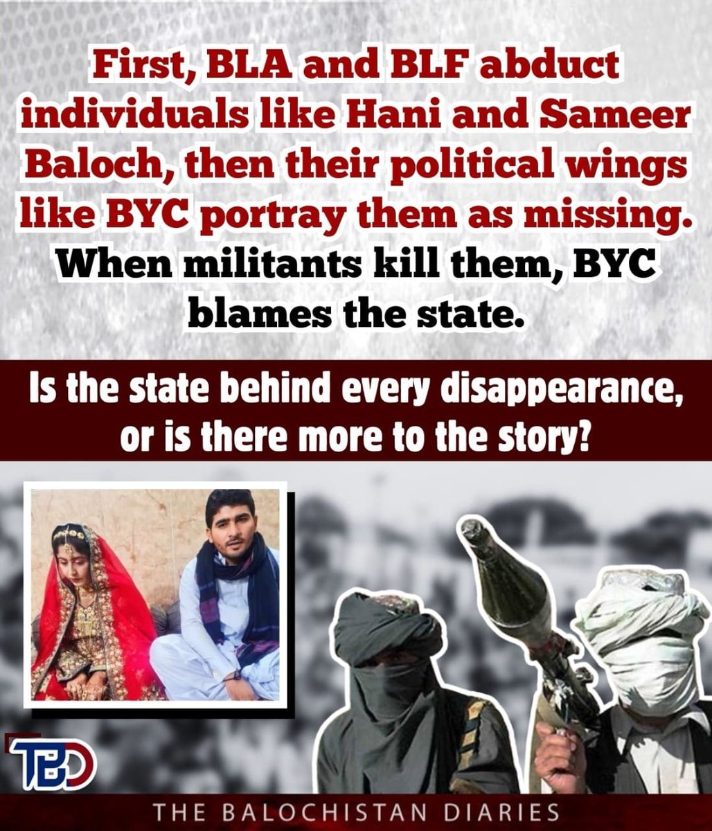 Last year, the mutilated bodies of Baloch couple Hani and Sameer Baloch were found in Iran, sparking claims that the BLF was responsible behind their abduction. This raises a key question: Is the state behind all abductions? Groups like BLF, BLA, and their political arms like BYC