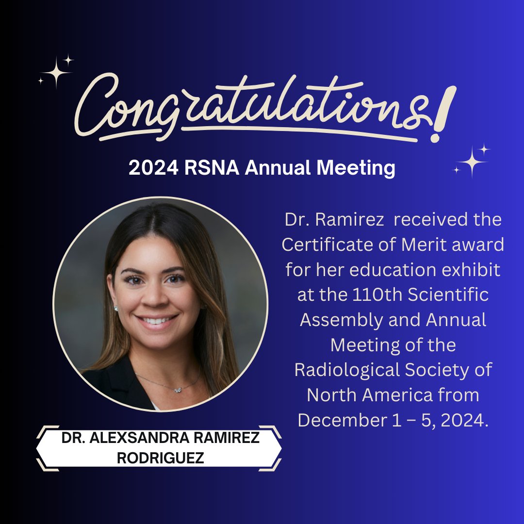 UT Health SA Radiology (@uthealthsarad) on Twitter photo Congratulations Dr. Ramirez-Rodriguez for your achievement and award at the 2024 Radiological Society of North America (RSNA) Annual Meeting! We are very proud of you! Congratulations Dr. Ramirez-Rodriguez for your achievement and award at the 2024 Radiological Society of North America (RSNA) Annual Meeting! We are very proud of you!