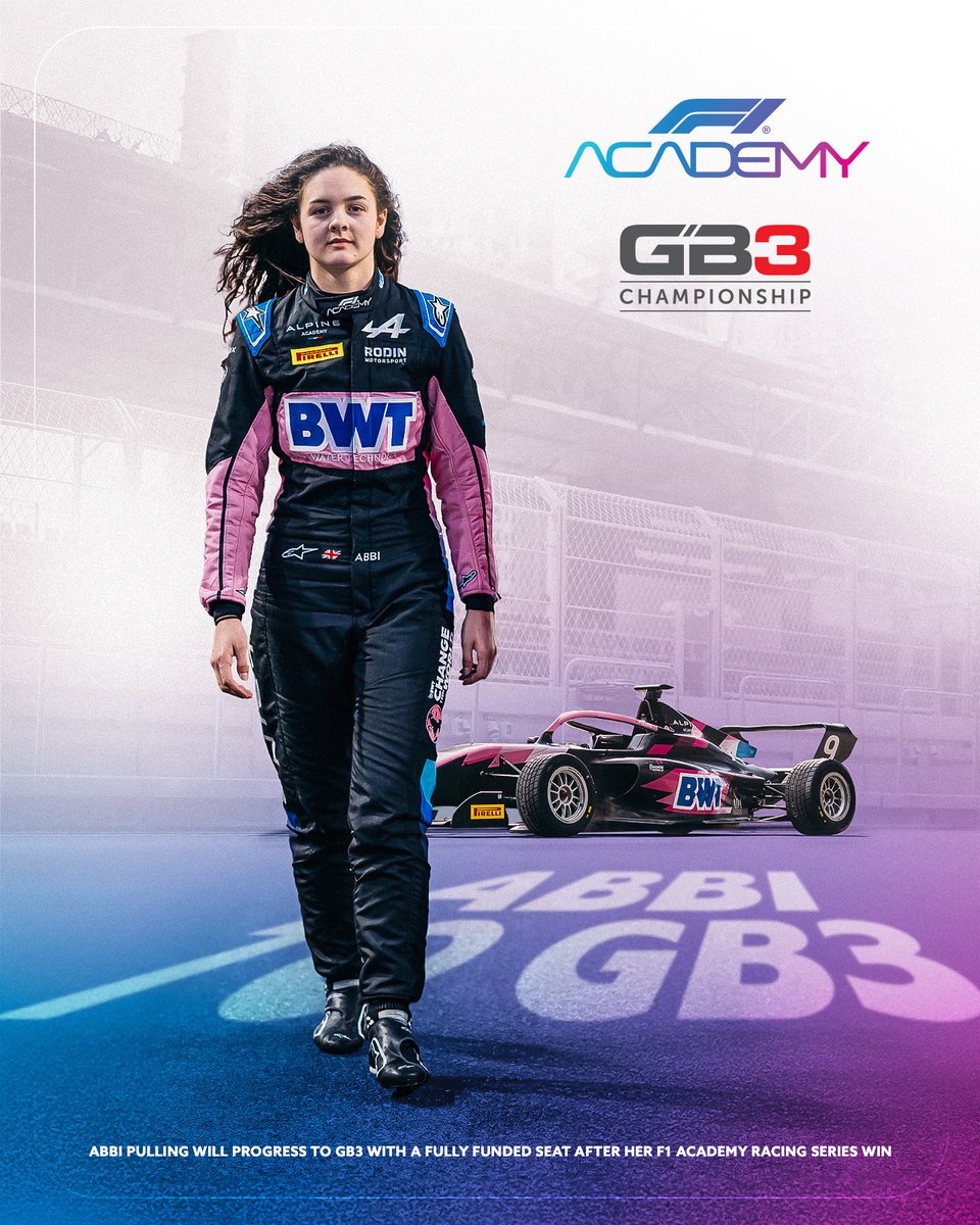 f1academy's tweet photo. From F1 Academy Champion to GB3! 🏎️   

Abbi Pulling is heading to GB3 after her sensational F1 Academy campaign. We can't wait to follow her journey in 2025! ⭐️ 

 #F1Academy https://t.co/creJvQbsGU