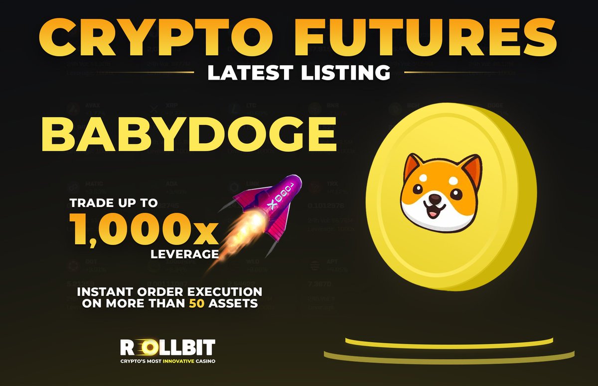 #BabyDogeCoin is our latest crypto futures listing! 🆕

Players can long and short the coin with up to 1,000x leverage! As with all fresh listings, our trading team will monitor volatility and adjust position sizes and leverage accordingly.

Happy Trading! 🐶

<a href="/rollbit/">Rollbit</a>