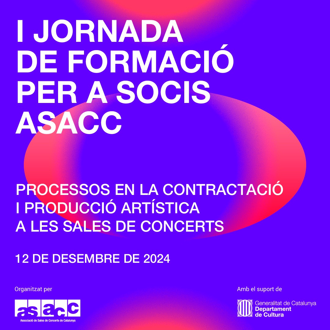 Demà organitzem la primera Jornada de Formació per a socis de l’ASACC, sobre els processos en la contractació i producció artística a les sales de concerts.

Aquest nou projecte de l'associació inclourà dues formacions més amb diferents temàtiques al llarg de l’any 2025!