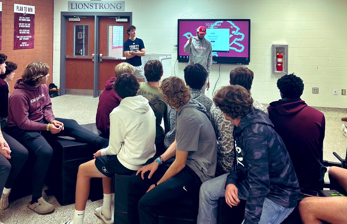 Always great to have alumni back in the building. Thanks Sam Turner (2022) and Caleb Griffis (2021) for coming by and talking about their college baseball experiences. Our guys got to hear first hand about their college experiences. #LionStrong