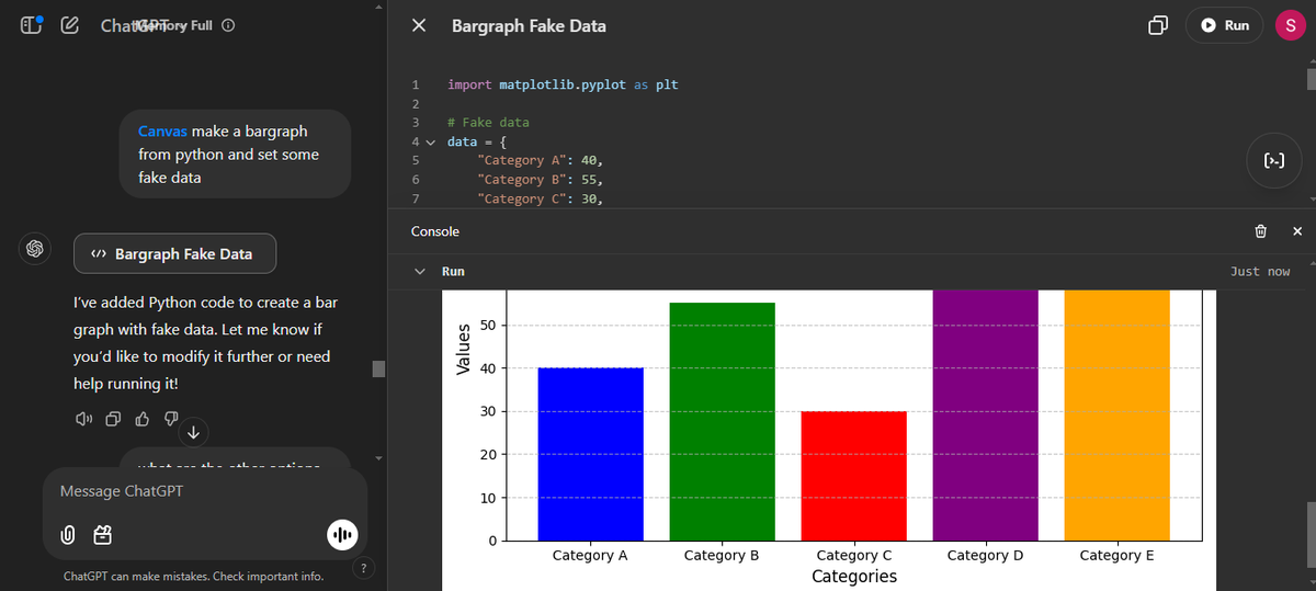 SultanAkhter3's tweet photo. After Sora, OpenAI launches Canvas for all users. Seems like there are some limitations by only performing python code with output. Hopefully in future it adapted with the interface like Claude or Cursor.

#openai12days #openaicanvas #ai #ChatGPT https://t.co/ZPpRrumurD