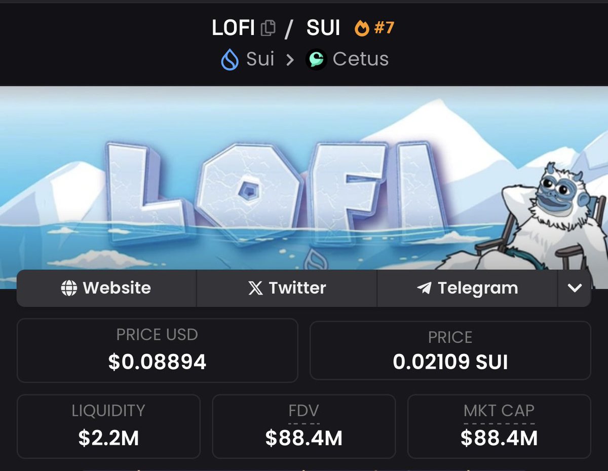 ProTheDoge's tweet photo. $LOFI reaching NEW HIGHS AGAIN!!!

$88 Million dollar marketcap 

Once again I’m telling you this will be the number #1 memecoin on the $SUI chain 

Doing a $LOFI spaces today w/@JakeGagain 

Make sure you lock in 🔥 https://t.co/ZEyJbmICGf