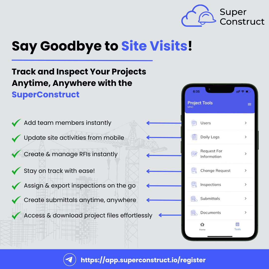isuperconstruct's tweet image. Elevate your project game with innovation!

Ditch site visits and embrace SuperConstruct – your anytime, anywhere project progress companion.
📲 Download the SuperConstruct App today and take control of your projects anytime, anywhere!

#superconstruct #constructionmanagement