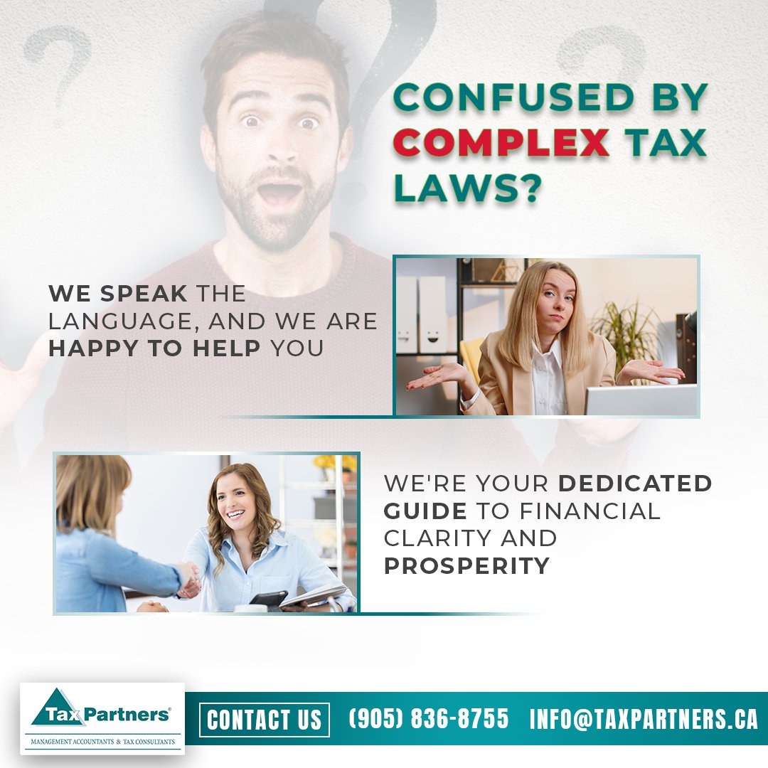 TaxPartners1's tweet image. Confused by complex tax laws? 🌀 Let Tax Partners be your guide! We speak the language of taxes and are here to help you achieve financial clarity and prosperity.

📊💼 #TaxTips #ConsultWithExperts #TaxPartners

(905) 836-8755
Info@taxpartners.ca
taxpartners.ca