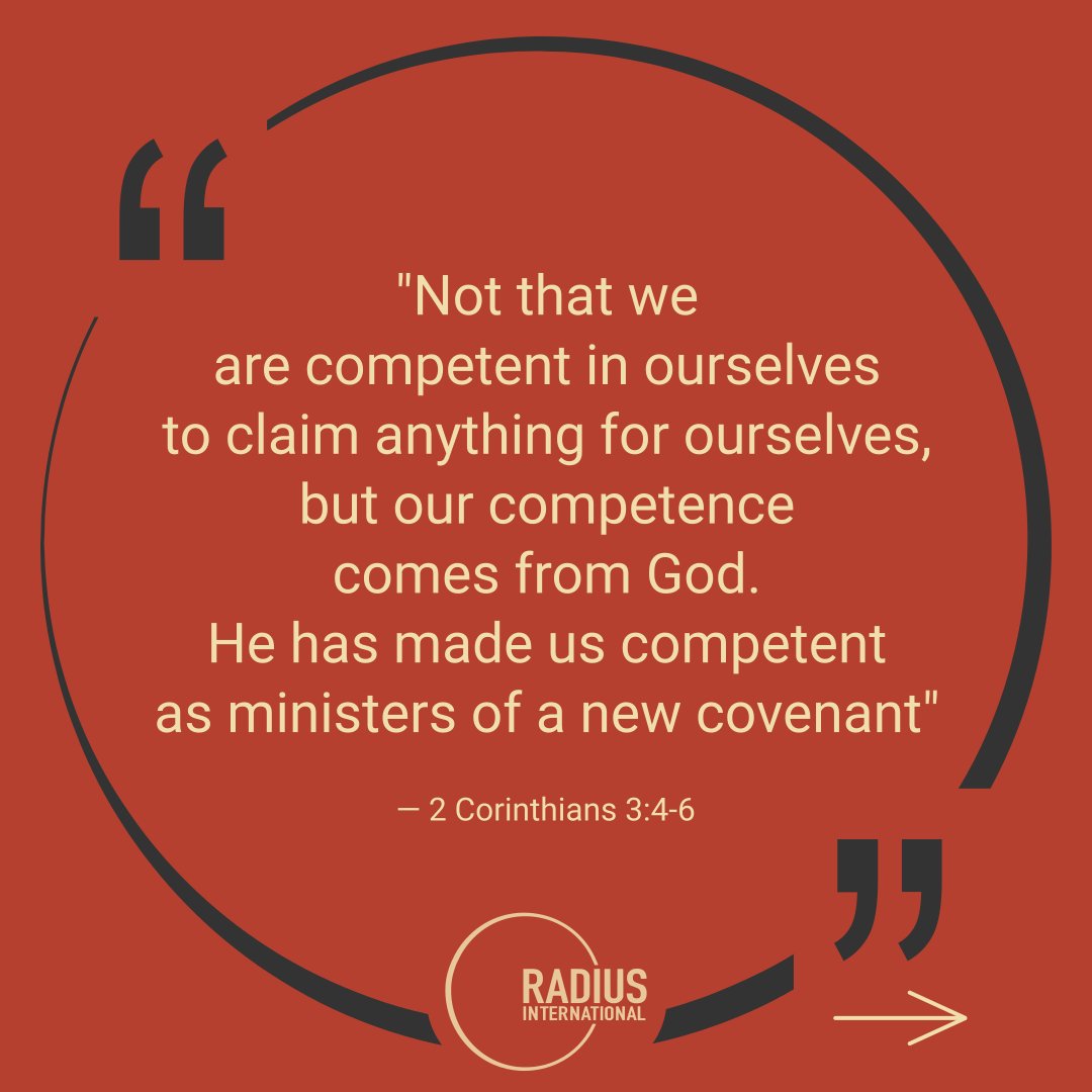 RadiusInt's tweet photo. Are feelings of inadequacy keeping you from missions? You do not have the ability to do the task. No past missionary was ever capable of the task. But God's grace is sufficient for all that you lack. Go therefore and make disciples.
2 Corinthians 12:9-11
#GoTherefore #GoInHisPower #HisGraceIsEnough #HisPower #BoastInMyWeakness #ForTheSakeOfHisGospel #RelyOnHimWhoRaisestheDead #CompetenceFromGod