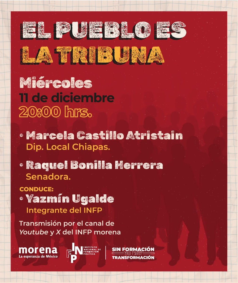 fpmorenaver's tweet photo. Hoy tenemos una cita en:
📷 Programa “El pueblo es la tribuna”.
📷 20:00 hrs.
con
@MarcelaCastill0
@RaquelBonillaHe
Conduce @TeodoraChupekui 
📷 Transmisión por todas las redes sociales del @infpmorena 
#LaRevoluciónDeLasConciencias https://t.co/WNTEWygur3