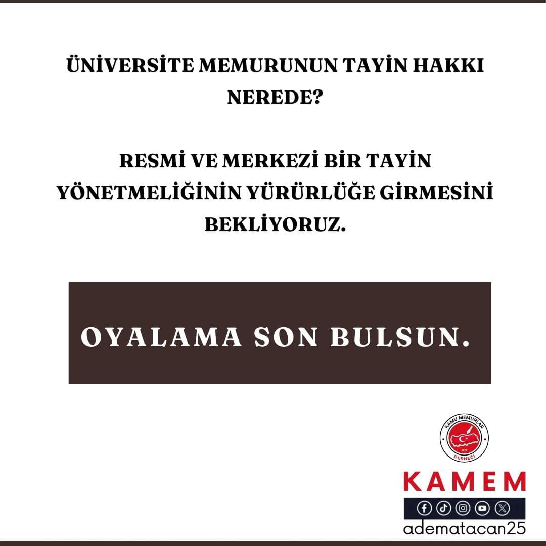 SAYIN CUMHURBAŞKANIMIZ;
<a href="/RTErdogan/">Recep Tayyip Erdoğan</a> 

TÜRKİYE YENİ YÜZYILINDA 
DEVLET ÜNİVERSİTELERİ BÜNYESİNDE,

DEVLET MEMURU OLARAK GÖREV YAPAN HER UNVANDAKİ MEMUR ARKADAŞLARIMIZ:

EŞİNDEN, ÇOCUĞUNDAN VE BAKIMA MUHTAÇ OLAN ANNE, BABALARINDAN AYRI KALMAKTADIR.

TEK SORUN HER ÜNİVERSİTE KENDİ