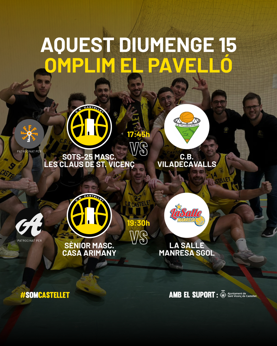 Aquest diumenge 15 de desembre, omplim el pavelló!

Us hi esperem 🏀💪

#SomCastellet 💛