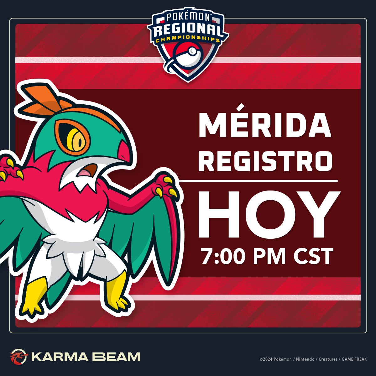 karma_beam's tweet photo. 🚨 ¡El día de registrarse para el Campeonato Regional de Pokémon en Mérida ha llegado! Prepara tus alarmas y asegura tu lugar el día de hoy a las 7:00 pm (hora del Centro de México).

A continuación te compartimos información importante y algunas actualizaciones. 🧵 https://t.co/0vGgmvsMsU