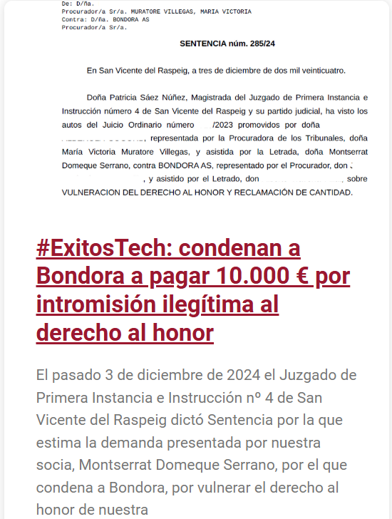 Techabogados1's tweet photo. Estiman integramente la demanda de nuestra socia @montsedomeque y condenan a pagar 10.000 € a Bondora por inscripción indebida en fichero de morosos.

#exitosTech #ficherosdemorosos https://t.co/E2FIwas6rc