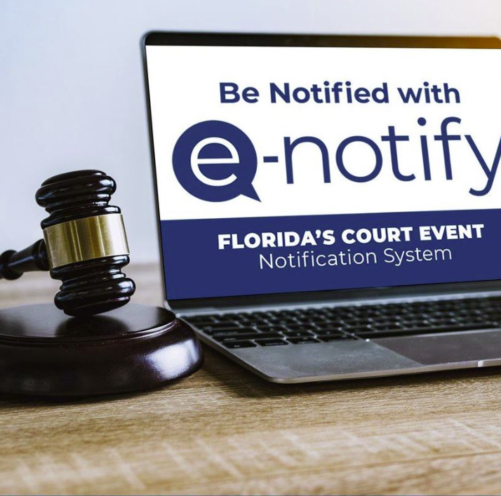 E-Notify is a free platform offering text and email notifications for court events. Stay informed with timely reminders to ensure you never miss an important court date.

🔗 Sign Up: enotify.flcourts.org/User/Signup
 📖Learn More: enotify.flcourts.org/Home/FAQs
 🎥Watch the Tutorial: