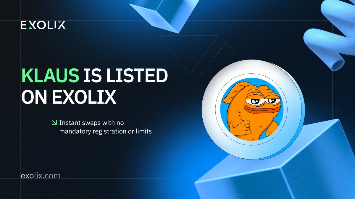 exolix_com's tweet photo. $KLAUS is now available for exchange on Exolix! 🚀

@klausethereum, a new meme coin launched on the Ethereum blockchain with 100% of its supply circulating, is a fully community-driven project.

Exchange $KLAUS hassle-free on Exolix!

👉 https://t.co/8QqMxiDAJW https://t.co/5Ujk0NVYeW