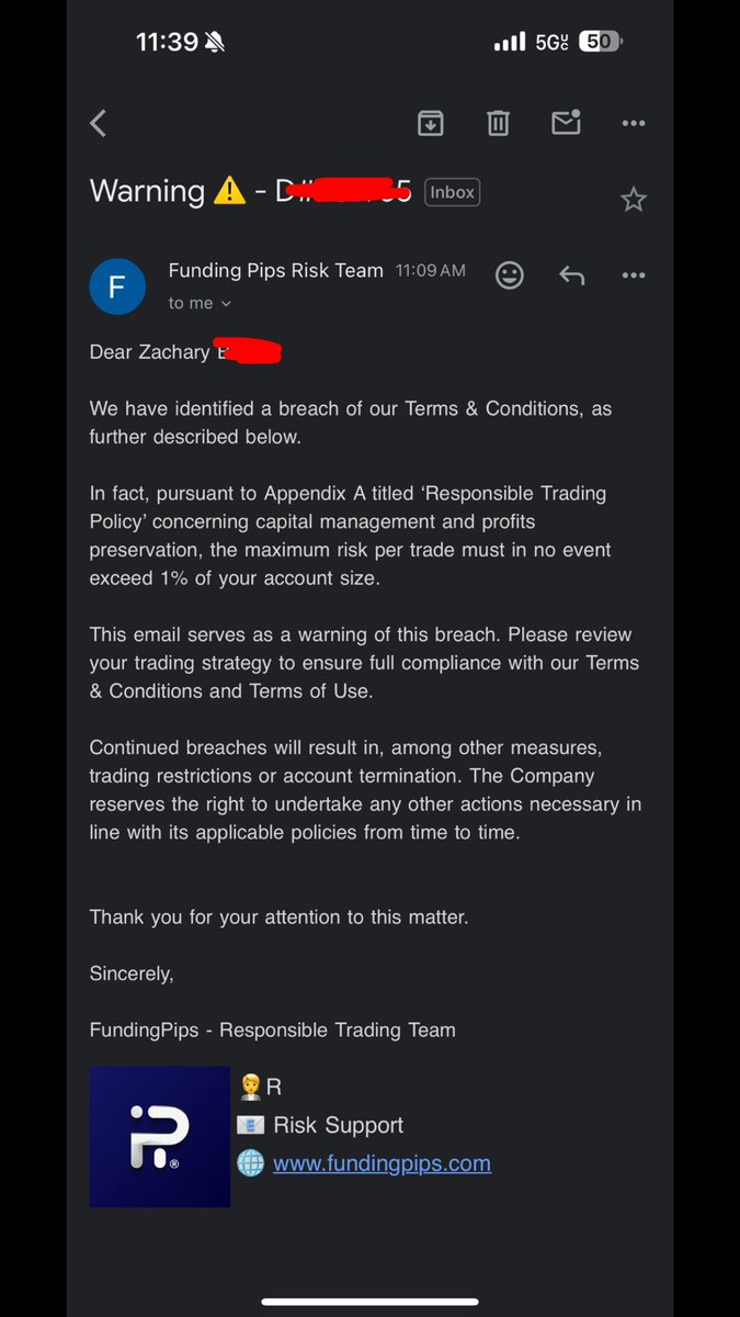 zacthelord's tweet photo. @Khldfx What is going on here since when is there a max risk of 1% per trade? I want to understand this more. You are only allowed to risk 1% for all 2 step accounts? https://t.co/h0048sEpn8