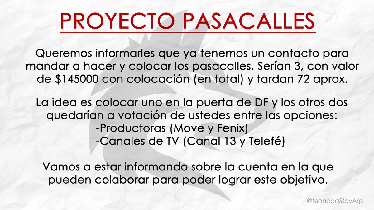 ManadaStayArg's tweet photo. ATENCIÓN!!! 📣📣📣
STAYS DE ARGENTINA LES DEJAMOS LA INFORMACIÓN DEL PROYECTO ACTUAL. 
Campartan y difundan!!! https://t.co/NFFCjvVZij