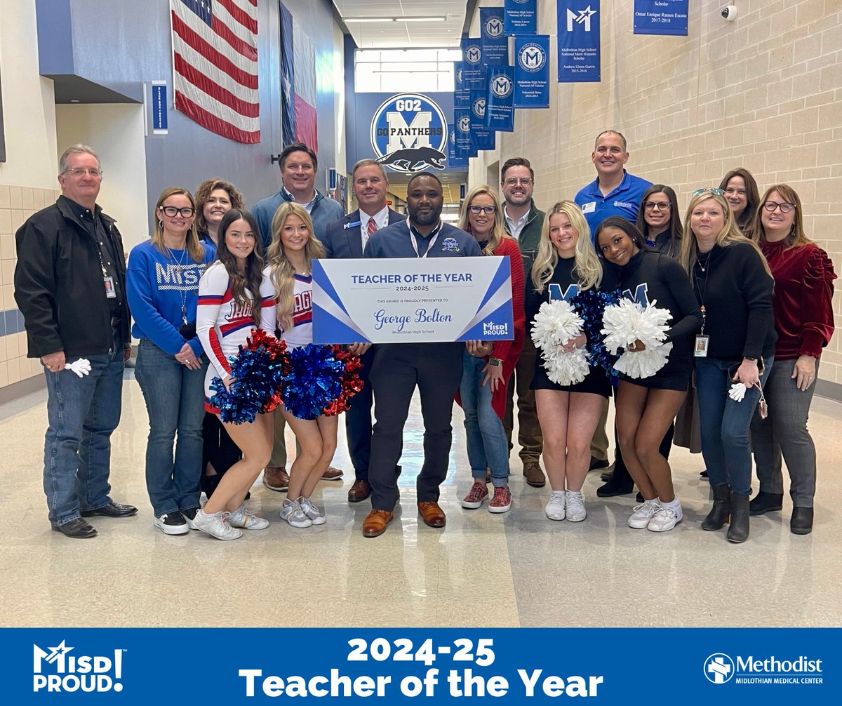 MidlothianISD's tweet photo. 🤩 Celebrating LTC George Bolton! He was just named the Midlothian High School 2024-25 Teacher of the Year. #MISDProud #InspiringExcellence https://t.co/YOnVfKE0q3