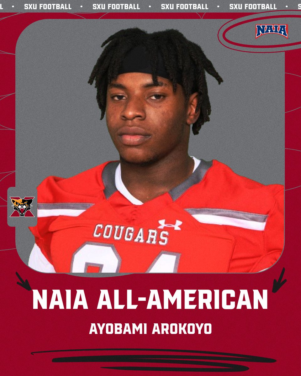 SXU Athletics (@sxuathletics) on Twitter photo Congrats to Ayobami Arokoyo from <a href="/SXUFootball/">SXU Football</a> on being named an NAIA Third Team All-American! #GoCougs🐾🏈 #WeAreSXU Congrats to Ayobami Arokoyo from <a href="/SXUFootball/">SXU Football</a> on being named an NAIA Third Team All-American! #GoCougs🐾🏈 #WeAreSXU