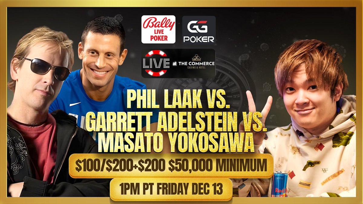 GmanPoker's tweet image. I’ll be playing some streaming poker on Friday—first time in a year! 

I’ll be battling w/ my old pal Phil Laak and rising star Masato, amongst several other poor souls you’ve seen me share the felt with over the years.

Pretty excited about it, I hope you are too. Catch ya then!