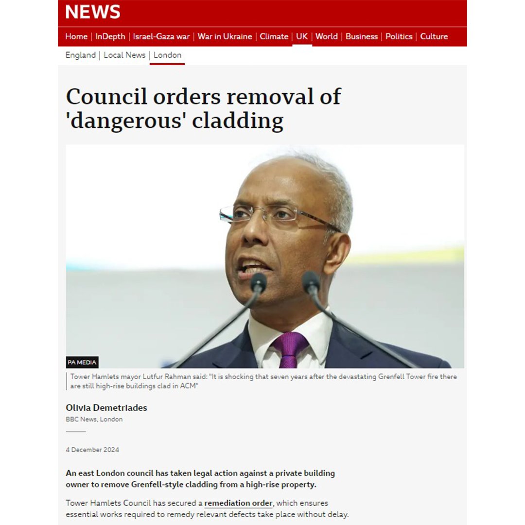 🚨We're the first council in the country to force a private building owner to remove dangerous cladding.

It's disgraceful that this is being used 7 years after the devastating Grenfell Tower fire. We will not stop pursuing legal action against private owners failing to remove it