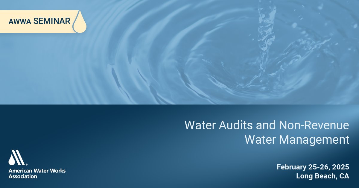 awwa's tweet photo. Learn how to enhance water resource efficiency and capture more revenue!
SEMINAR: Water Audits & #NonRevenueWater Management
- February 25-26, 2025, Long Beach, CA
REGISTER NOW: https://t.co/F1bN7wkZba
Learn the latest #WaterAudit best practices & more. https://t.co/zFuOstn3ZQ