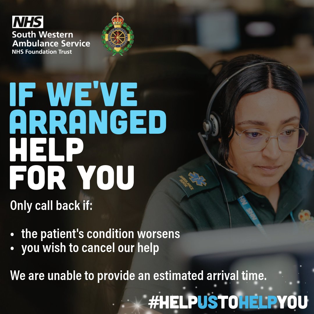 swasFT's tweet photo. Our people across the #SouthWest are working exceptionally hard to reach patients as quickly as possible. 

If we’ve arranged help for you, please only call us back if:

💔the patient’s condition worsens
❌you no longer need our help

Thank you for your continued support. https://t.co/6RNUc0TEjM