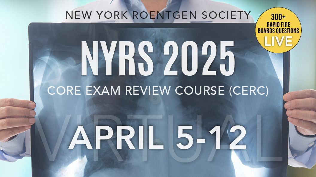How are you preparing for the #Radiology Core Exam? Register for the #NYRSCERC 2025 Virtual Core Exam Review Course and attend virtually on April 5-12 to supercharge your exam prep!

Learn More + Register Today: nyrscerc.com 

#nyrs #nyrscerc2025 #radiologycoreexam