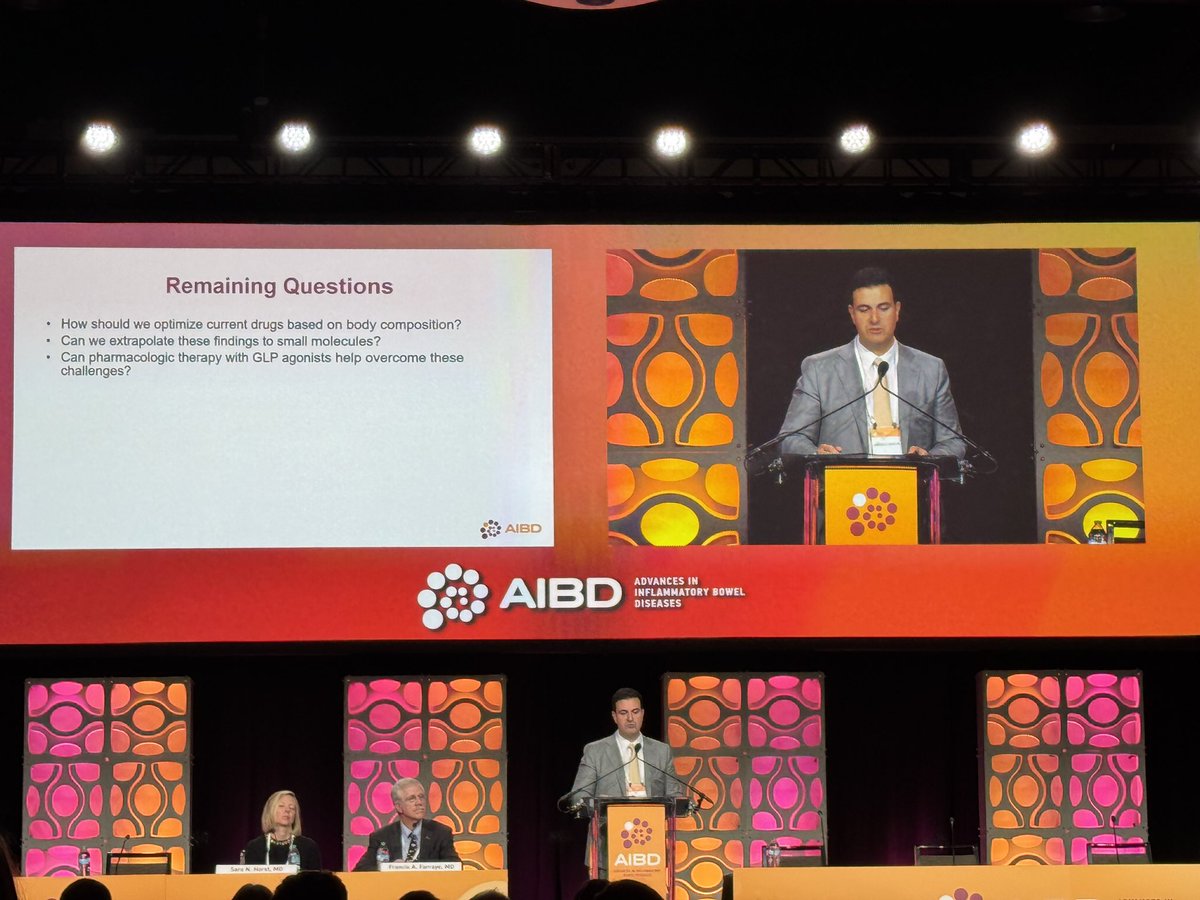 Amanda Johnson, MD (@amjohnsonmd) on Twitter photo Keynote from <a href="/AndresYarur/">Andres Yarur</a> on metabolic implications in IBD
⏭️ MASLD is common in IBD, even without usual risk factors
⏭️ Prevalence of obesity in IBD is rising
⏭️ Visceral adiposity may have implications on response to biologic therapy
#AIBD24 Keynote from <a href="/AndresYarur/">Andres Yarur</a> on metabolic implications in IBD
⏭️ MASLD is common in IBD, even without usual risk factors
⏭️ Prevalence of obesity in IBD is rising
⏭️ Visceral adiposity may have implications on response to biologic therapy
#AIBD24