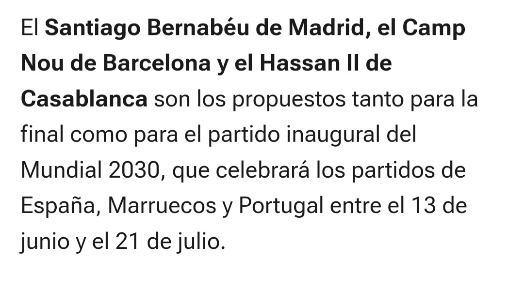 Aunque suene contradictorio y tras un gran trabajo de AUF y Conmebol, la FIFA le dio a Uruguay y al Estadio Centenario, el primer partido del Mundial 2030 llamado "conmemorativo". Pero NO SERÁ el partido inaugural de dicha Copa del Mundo, el cual se jugará en España o Marruecos.