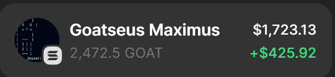 tamtrix_'s tweet photo. Thank god I aped into some $GOAT today lmao https://t.co/Iae7biEDFV