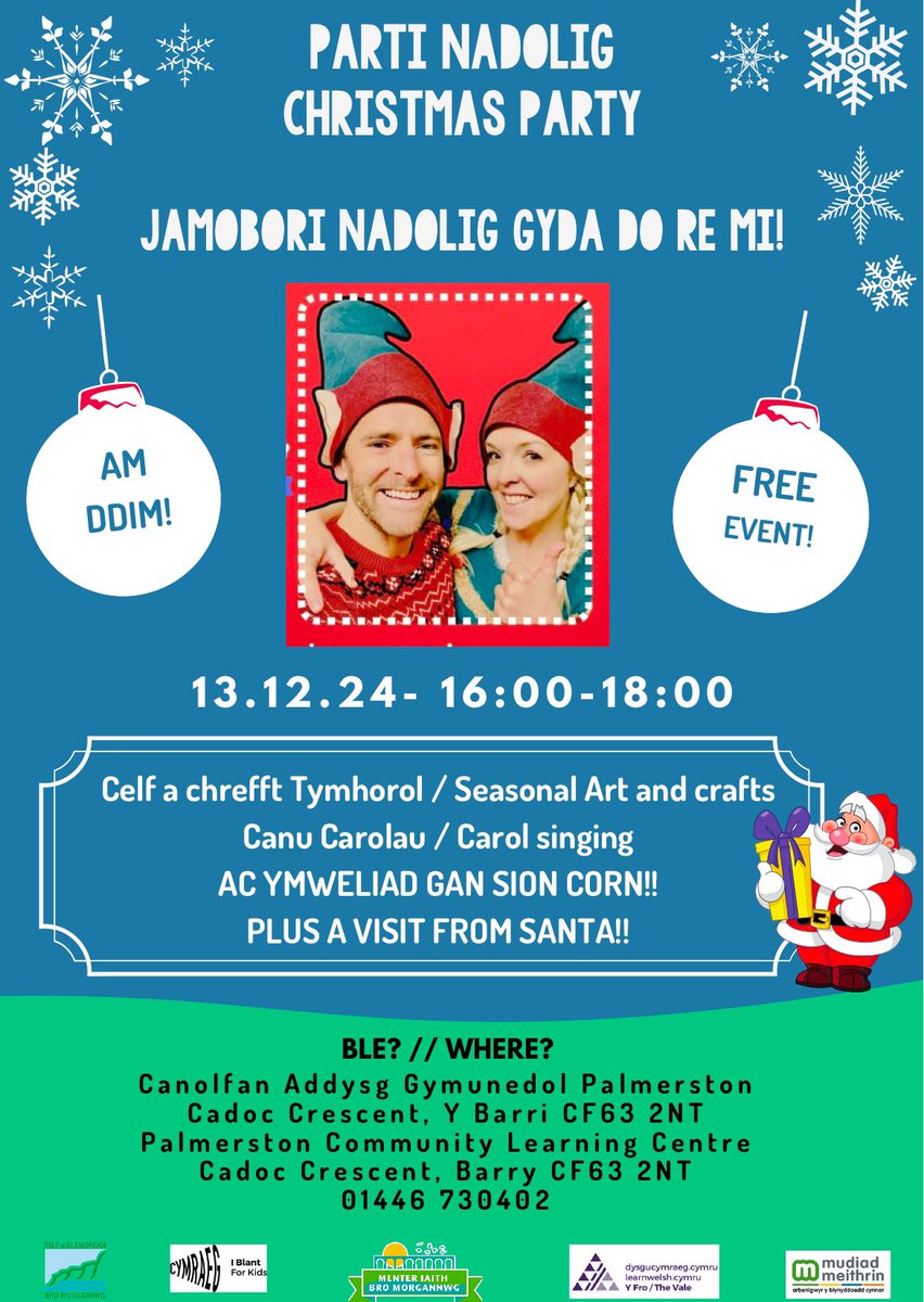 Menter Bro Morgannwg (@mibromorgannwg) on Twitter photo Dewch ddraw i’r Barri ar nos Wener i ddathlu’r Dolig 🎄 gyda Sion Corn🎅🏻 a <a href="/doremicanu/">Do Re Mi</a>… We are looking forward to seeing you all at Palmerston Centre, Barry from 4pm - 6pm on Friday! <a href="/LearnWelshBro/">LearnWelshBro</a> <a href="/VALEFIS/">VALE FIS</a> <a href="/VOGCouncil/">Vale Council 🏴🇺🇦</a> <a href="/CSC_Cymraeg/">🏴CSC Cymraeg CCD 🟦🟩⬜</a> Dewch ddraw i’r Barri ar nos Wener i ddathlu’r Dolig 🎄 gyda Sion Corn🎅🏻 a <a href="/doremicanu/">Do Re Mi</a>… We are looking forward to seeing you all at Palmerston Centre, Barry from 4pm - 6pm on Friday! <a href="/LearnWelshBro/">LearnWelshBro</a> <a href="/VALEFIS/">VALE FIS</a> <a href="/VOGCouncil/">Vale Council 🏴🇺🇦</a> <a href="/CSC_Cymraeg/">🏴CSC Cymraeg CCD 🟦🟩⬜</a>