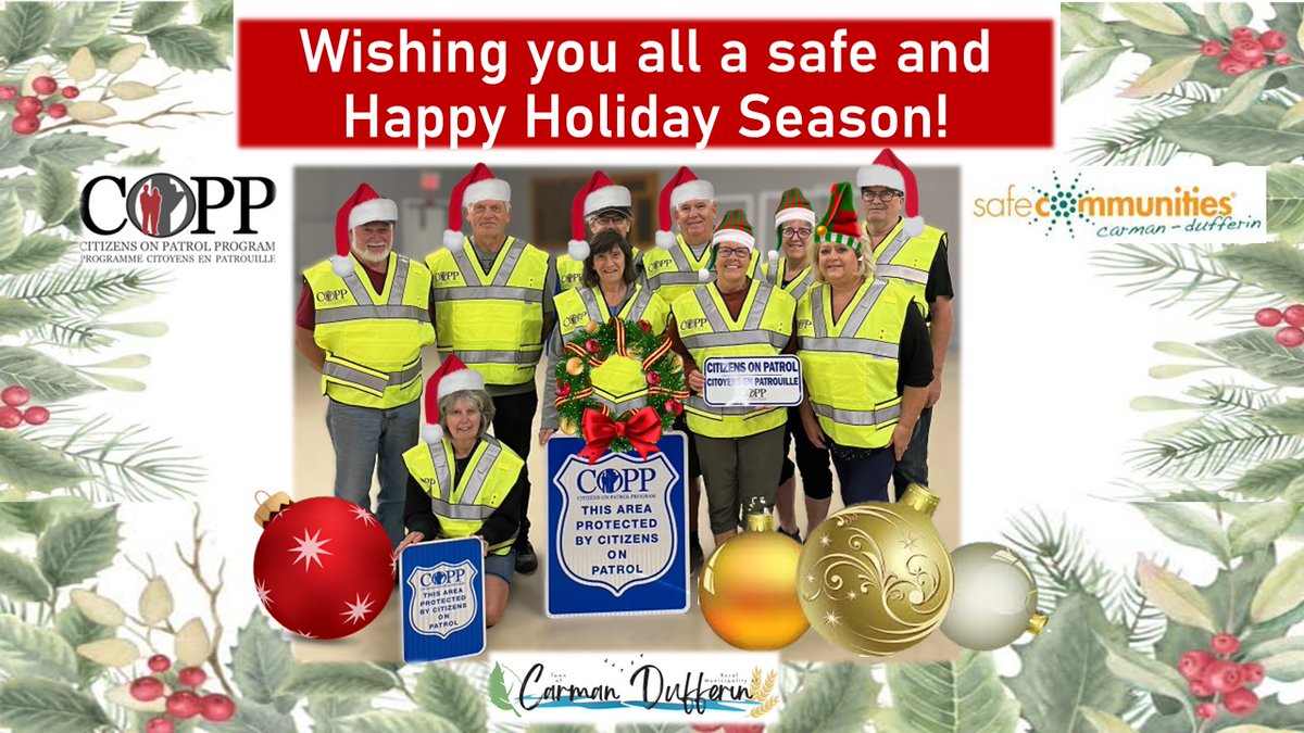 Help reduce the risk of theft &amp; other crimes over the holiday season! Ensure your doors,residence doors &amp; window are locked.Close your overhead garage doors.Hide or remove valuables from your vehicle. Keep exterior residence lights on &amp; lights inside on a timer when you are away.