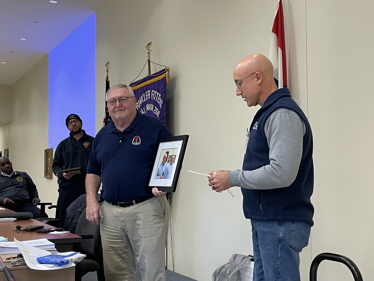 NFSAorg's tweet image. Team NFSA Retirement Party for John LaVenture! Great to have Missouri Fire Marshals Assoc. The St Louis Fire Sprinkler Alliance, and all our local members here with @chiefrays  Thanks to the Sprinkler Fitters Local 268 for hosting the event! #PartnersInProgress #TYJohn