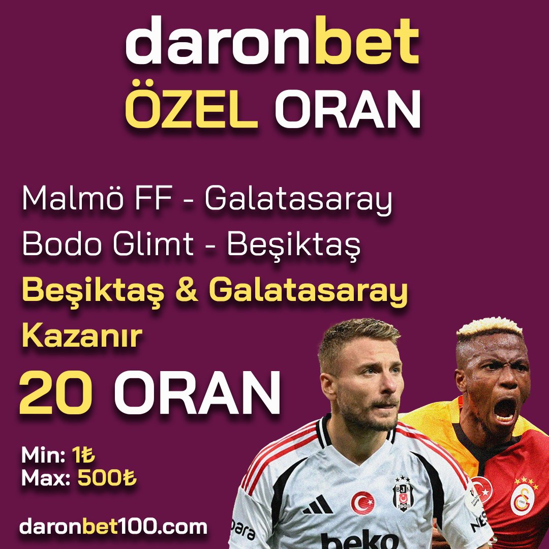 daronbet's tweet photo. Devam eden Avrupa Ligi haftasında DaronBet'ten altın gibi 3 farklı özel oran!
Hemen katıl ve ayrıcalıklı fırsatları yakala! https://t.co/vnXAeUxvxv
#Galatasaray #Beşiktaş #AvrupaLigi #ÖzelOran #İddaa https://t.co/e7ZGOYAIRv
