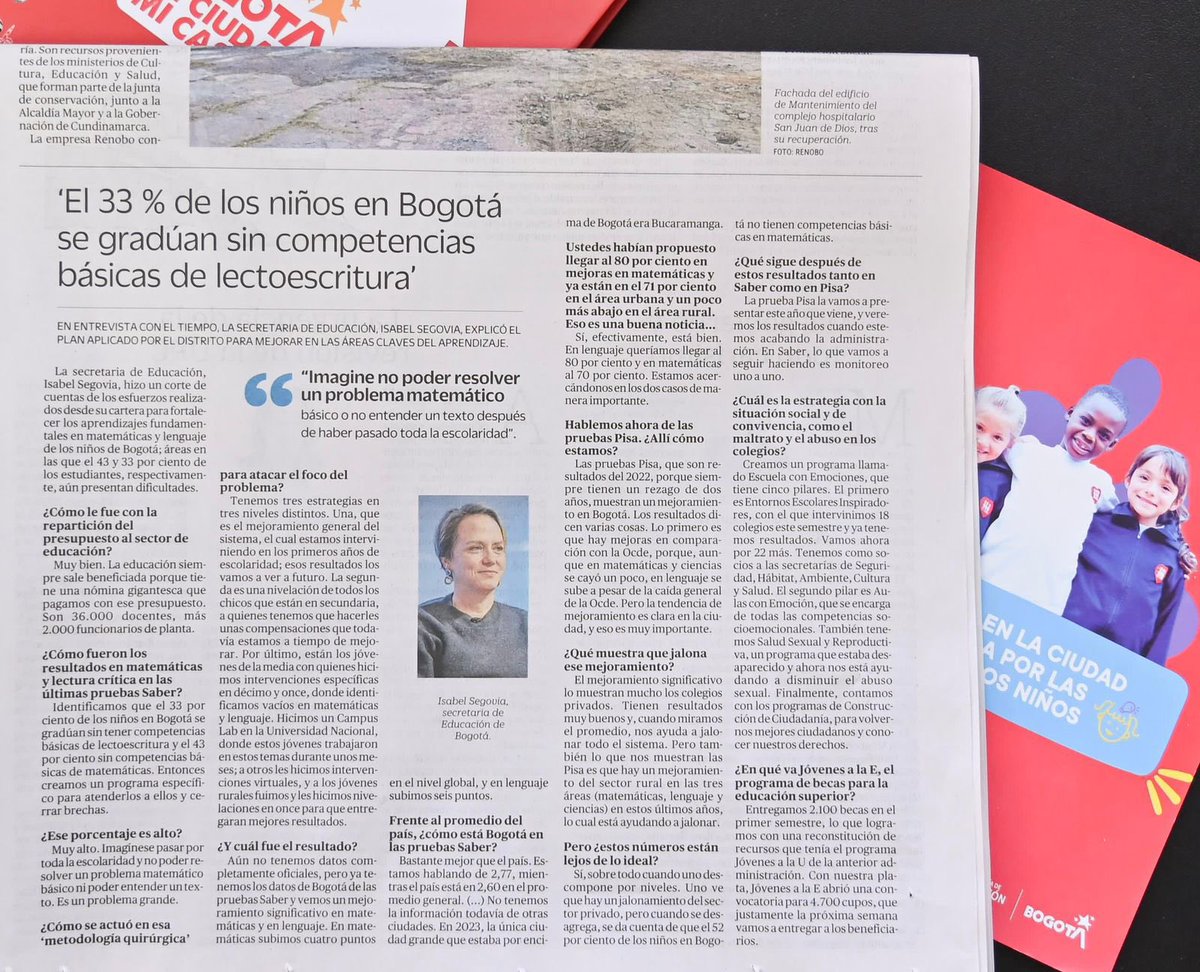 IsabelSegoviaO's tweet photo. Conversamos con @ernestocortes28 sobre los resultados de las Pruebas PISA y SABER 11. Le contamos como desde @Educacionbogota estamos aplicando diferentes estrategias pedagógicas para fortalecer los aprendizajes funds en lectoescritura y matemáticas para que nuestr@s estudiantes sigan mejorando. 

También hicimos balance de logros 2024 y retos 2026 de  #UnaEducaciónQueTeResponde

Más detalles en @ELTIEMPO 👇