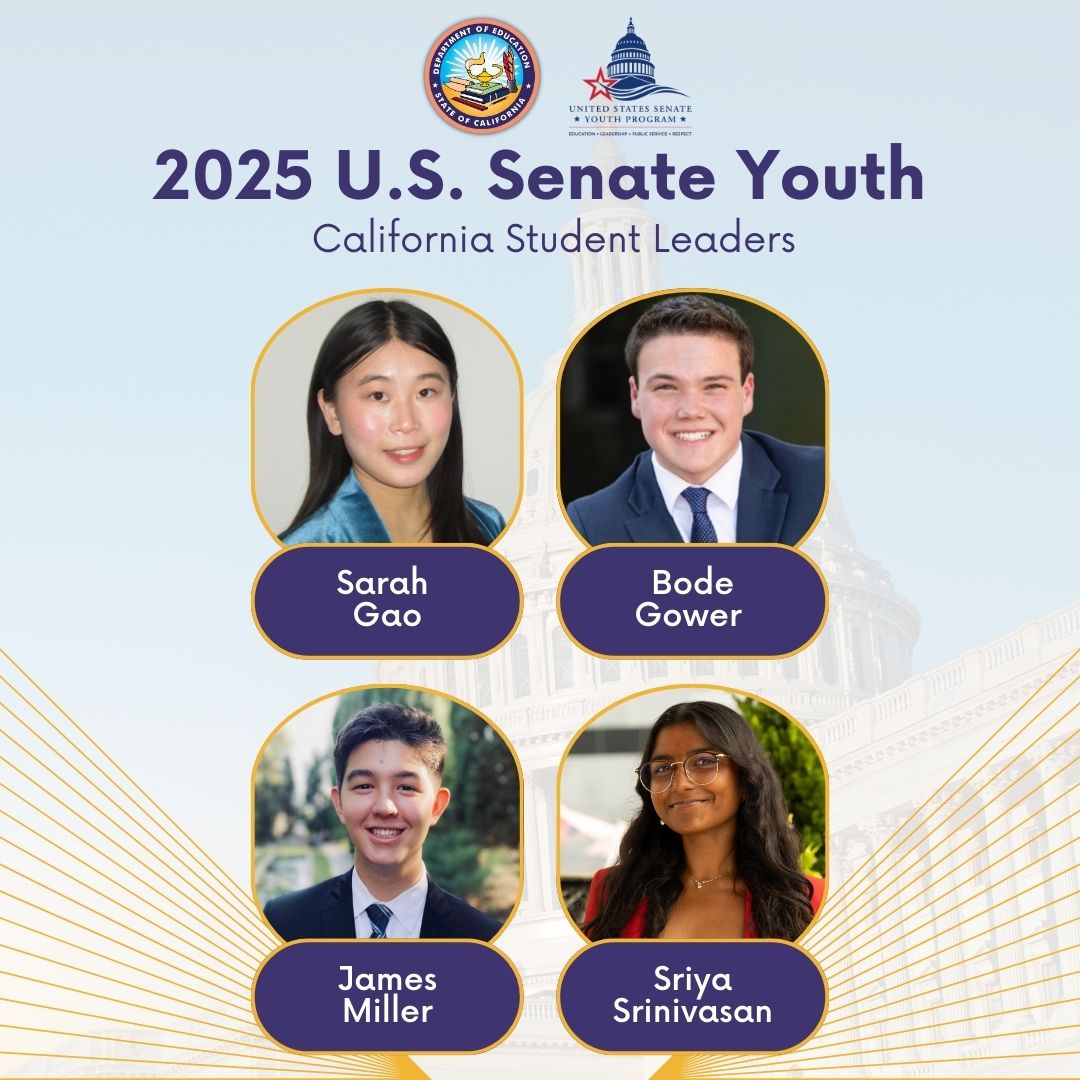 CA Department of Education (@cadepted) on Twitter photo #ICYMI: State Superintendent <a href="/TonyThurmond/">Tony Thurmond</a> announced California’s high school student representatives for the 2025 U.S. <a href="/SenateYouth/">Senate Youth</a> Program.
Read more: cde.ca.gov/nr/ne/yr24/yr2… #ICYMI: State Superintendent <a href="/TonyThurmond/">Tony Thurmond</a> announced California’s high school student representatives for the 2025 U.S. <a href="/SenateYouth/">Senate Youth</a> Program.
Read more: cde.ca.gov/nr/ne/yr24/yr2…