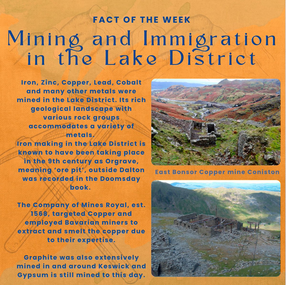This week’s Fact of the Week highlights the role of #Immigration in #Cumbria’s mining history, marking International Migrant Day

Migrants bought, and still bring, their expertise and culture to #LakeDistrict communities 

See bellow &amp; find out more at…cumbriacountyhistory.org.uk/mining-lake-di…