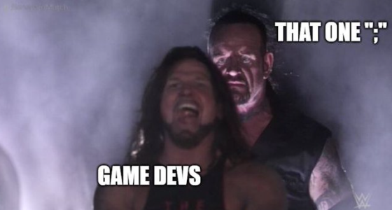 MadRiderStudio's tweet photo. ’;’ is like an antagonistic version of an easter-egg

#Undertaker #gamedev #games #WWE #programming https://t.co/eDDdTCSOpb