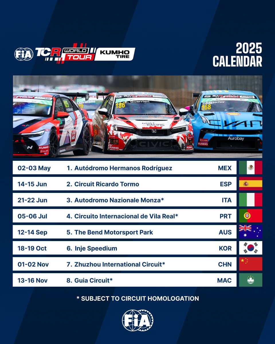  TCR World Tour versenynaptár 2025