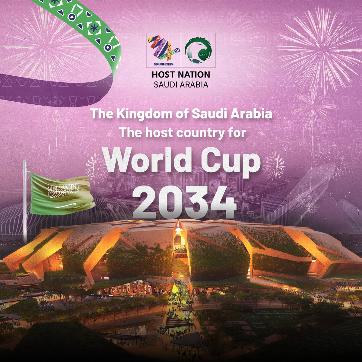 Thanks to the support of our leadership the dream is a reality. We are honored to be awarded the right to host the FIFA World Cup 2034™️
Come explore our country and meet our people. The road to 2034 starts now.

#welcometoSaudi34  #Saudi34