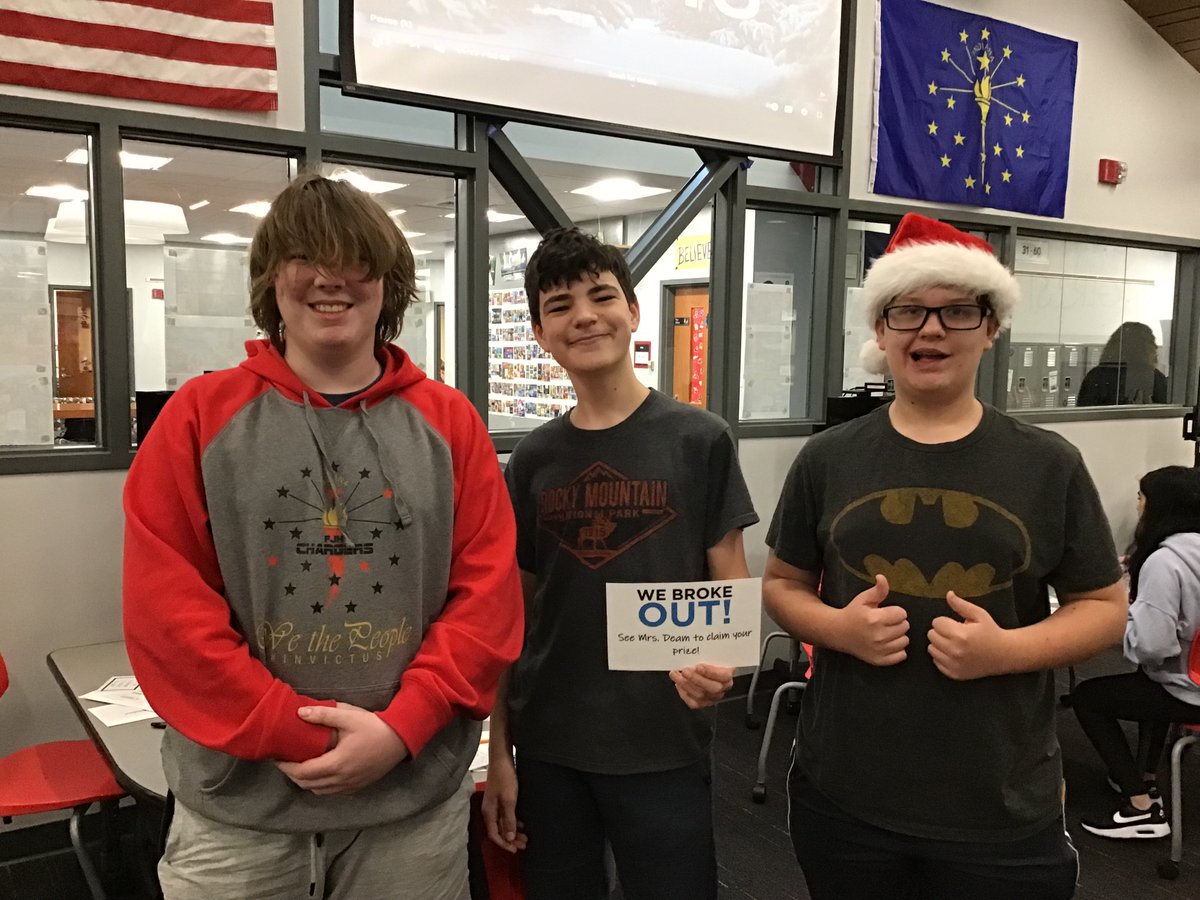 Today we’re flexing our math muscles and using geometry to figure out the codes for the congruent triangle breakout. Mrs. Hussain’s first period class were all successful at breaking out, but one team did it the fastest!

#fjhlibrary #mathinthelibrary #breakout