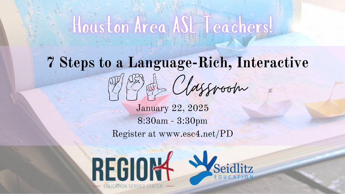 Seidlitz_Ed's tweet photo. Houston-area #WorldLanguage & #ASL Ts, we're so excited to team up w #Region4ESC to offer you #7StepsWL & #7StepsASL this January! Learn more, & register ASAP! @Region4ESC https://t.co/Z0RJ26DeNS https://t.co/EnmerVSWyi